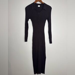 Abercrombie & Fitch Chocolate Brown Ribbed Fitted Midi Dress Collared Stretch S